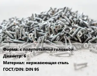 Шуруп с полупотайной головкой 6 нержавеющая сталь ГОСТ: DIN 95